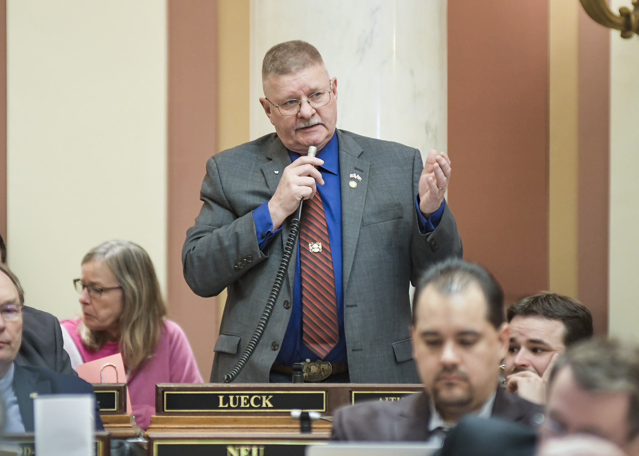 Rep. Dale Lueck presents HF3280 on the House Floor Monday. The bill would nullify the state’s 45-year-old wild rice water quality sulfate standard and require the PCA to adopt a new rule. Photo by Andrew VonBank
